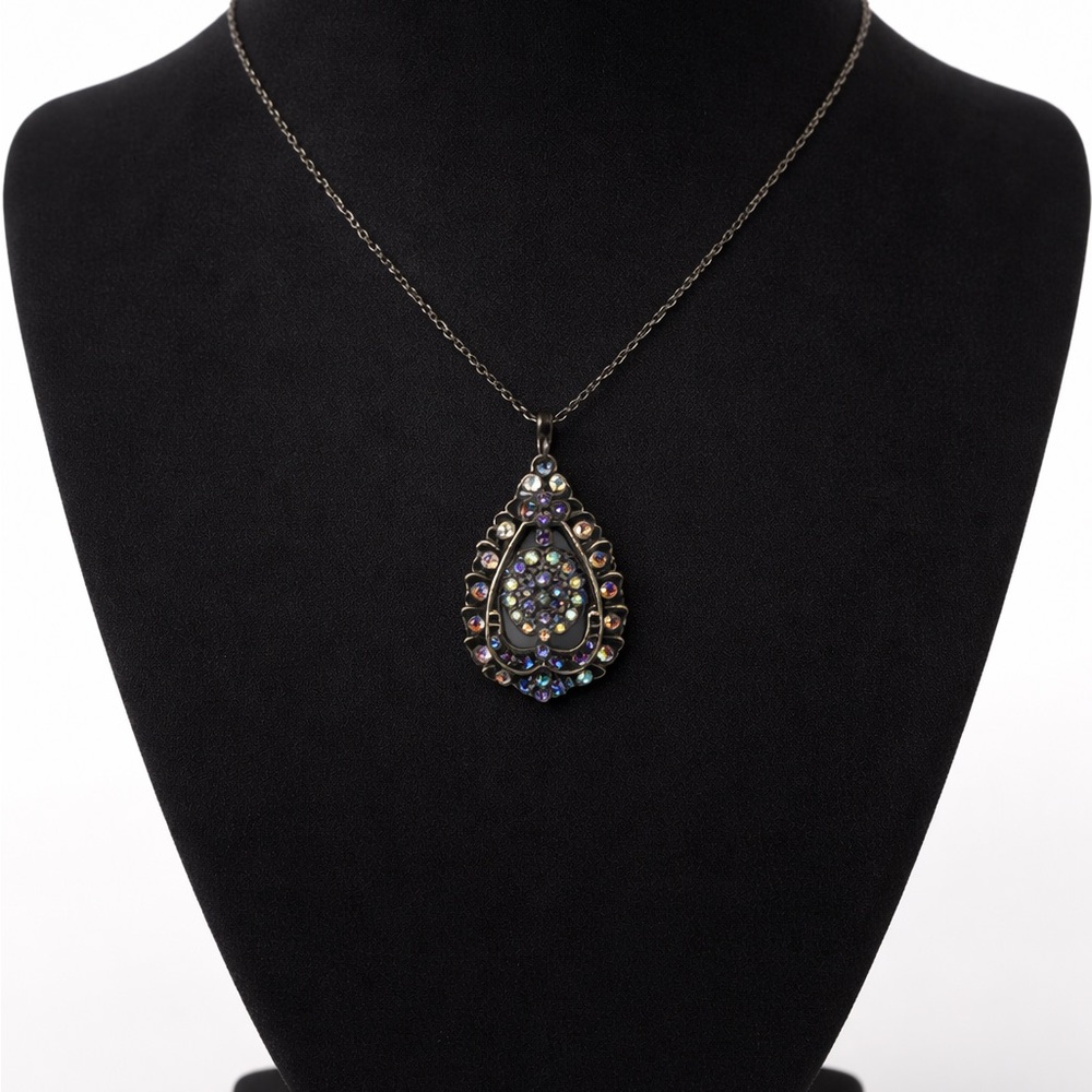 Multicolor Sparkly Teardrop Pendant Necklace - Convertible wear long or short